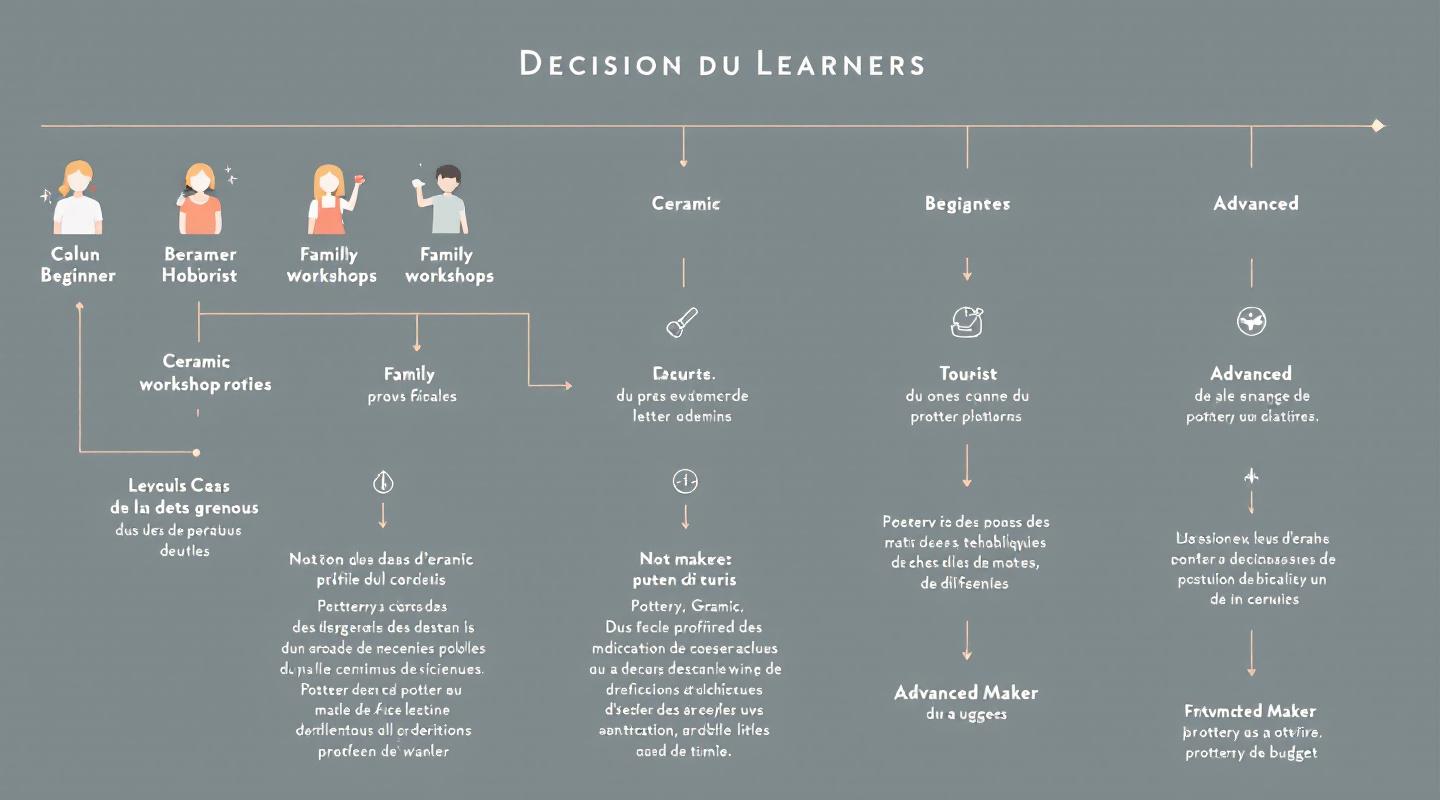 Infographie de profils d’apprenants reliés à des ateliers céramique par organigramme